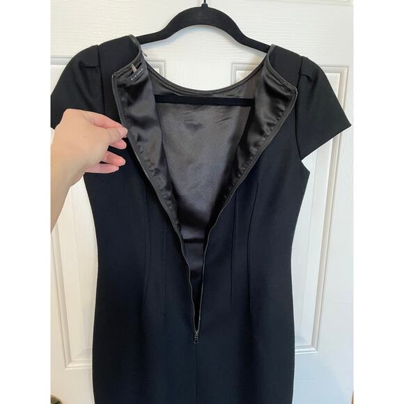 Elie Tahari Size 4 Wool Blend Dress Leather Neckline Black Fully Lined SmallFlaw - Picture 3 of 11